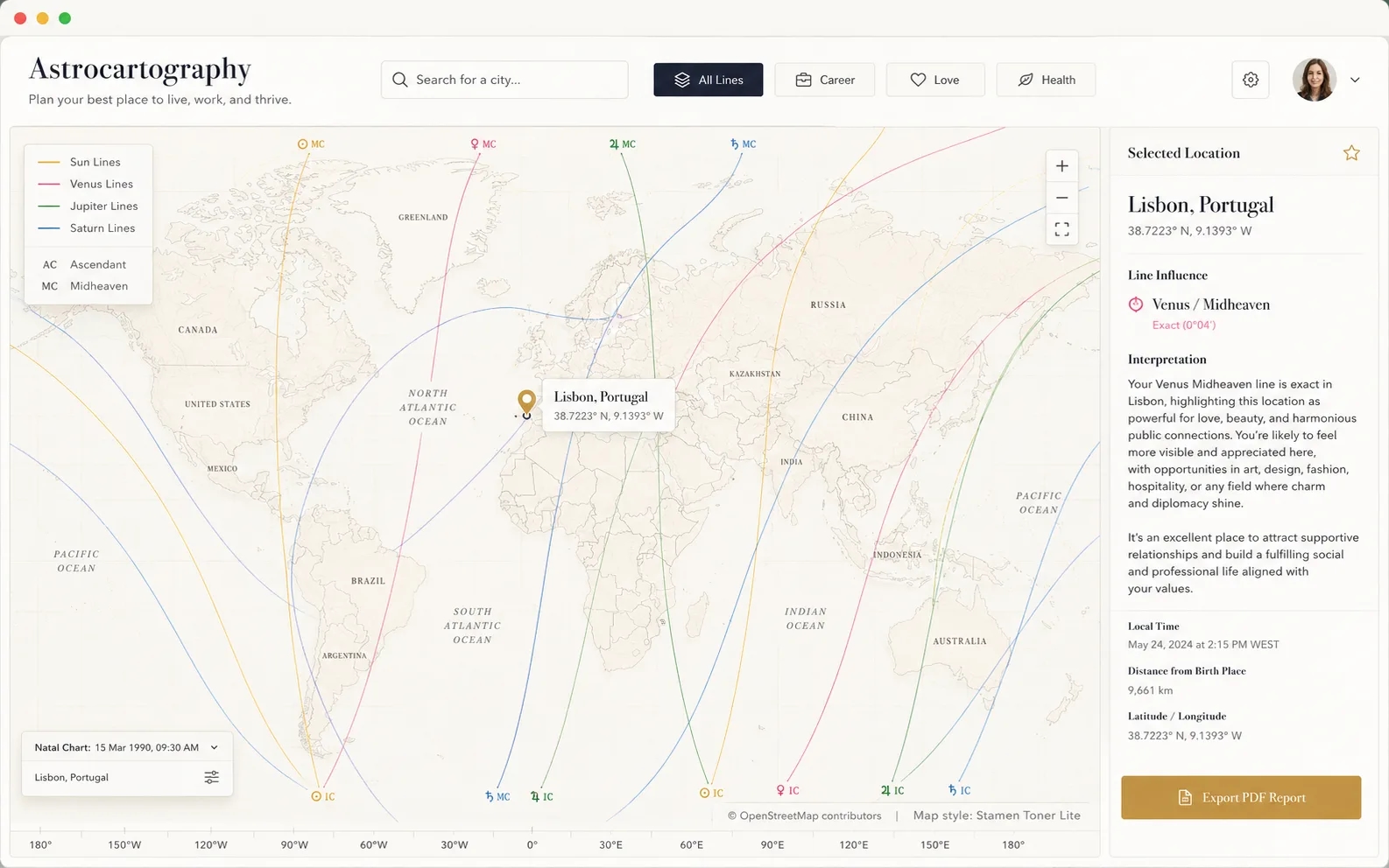 Astrocartography relocation map